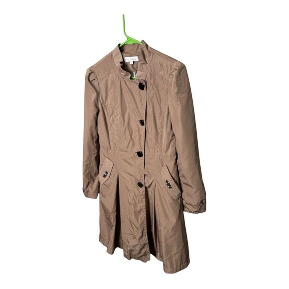MaxMara tan brown silk blend trench coat size 38 button front missing belt - Picture 2 of 12